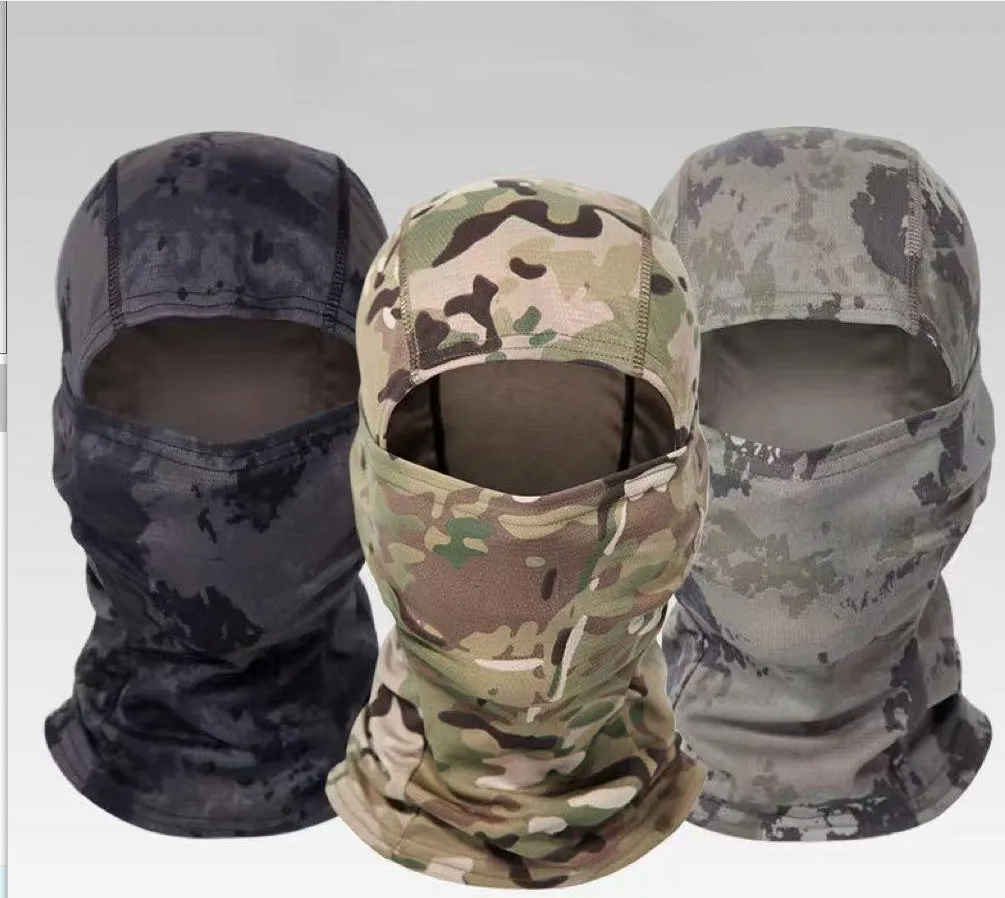 Tactical camouflage balaclava full face scarf mask in spandex/lycra with moisture wicking headband, multiple patterns available
