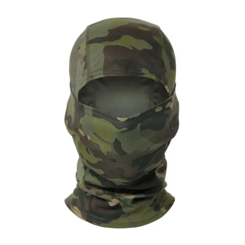 Tactical camouflage balaclava full face scarf mask in spandex/lycra with moisture wicking headband, multiple patterns available