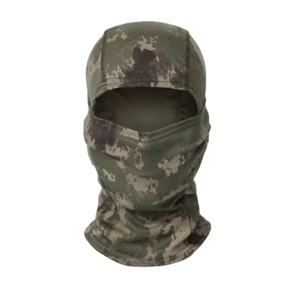 Tactical camouflage balaclava full face scarf mask in spandex/lycra with moisture wicking headband, multiple patterns available