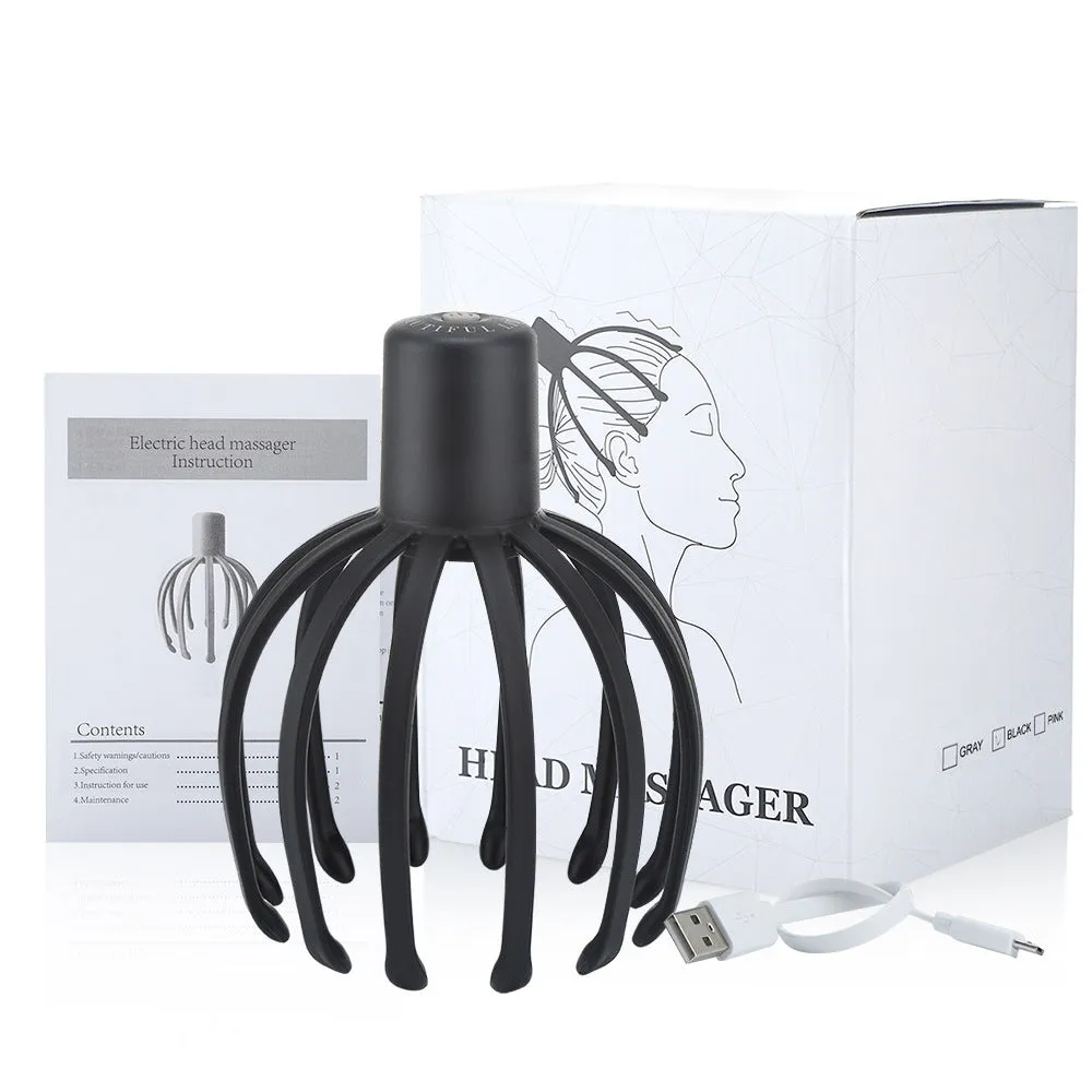 Octopus Electric Head Massage Tingler multi-claw scalp massager with TPE claws in black rechargeable variant