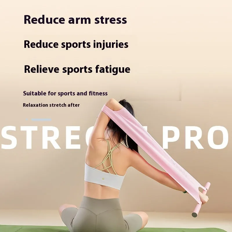 Grey and pink yoga multi-function stretching tool for shoulders, back, and hips.