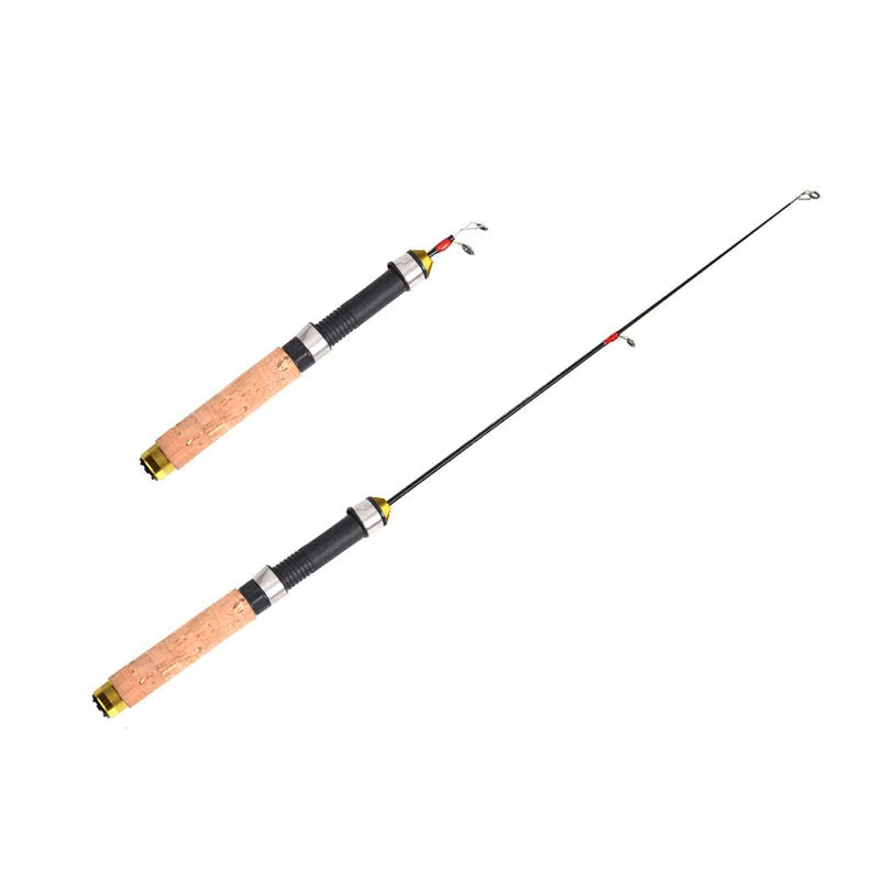Ice fishing rod retractable 0.6 m carbon coated wood grain lifting pole