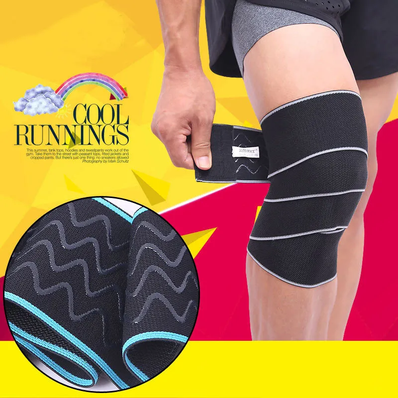 Aolikes orange lifting knee wrap with velcro fastening stretched out for squats