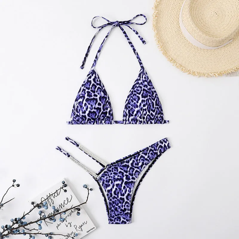 Leopard print bikini set for women with split brief design in four colours sizes S M L