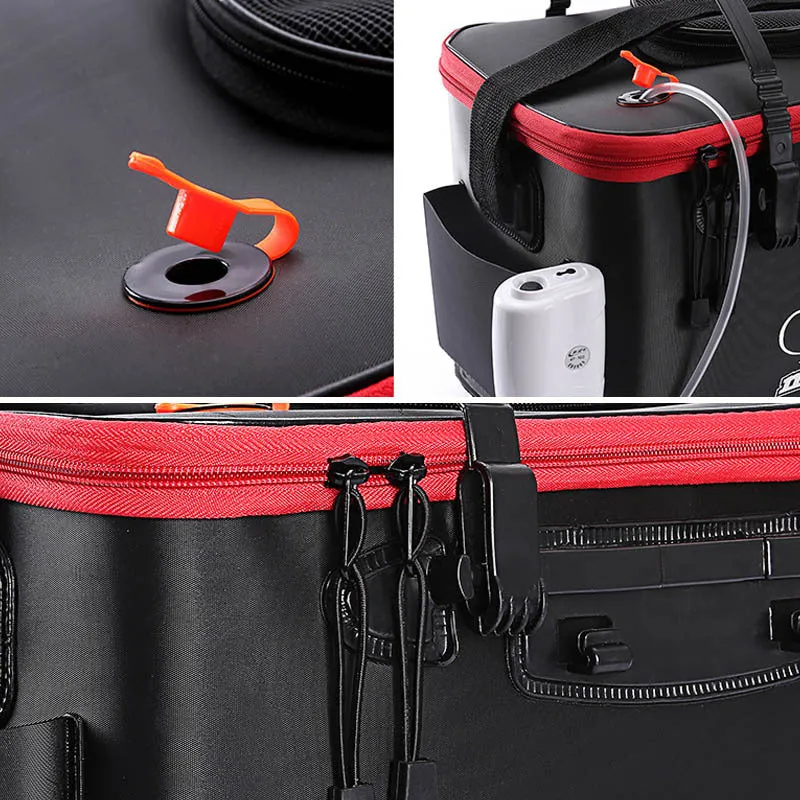 EVA portable fishing bag folding live fish box in black with thick nylon zipper