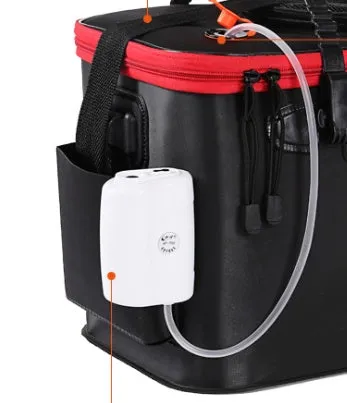 EVA portable fishing bag folding live fish box in black with thick nylon zipper