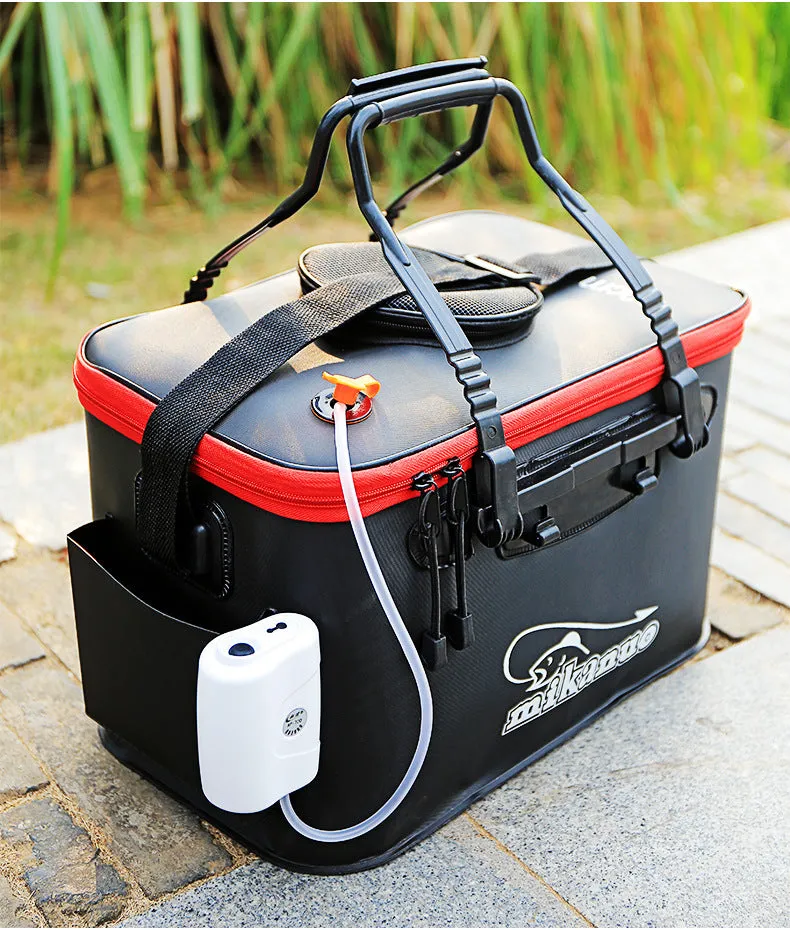 EVA portable fishing bag folding live fish box in black with thick nylon zipper
