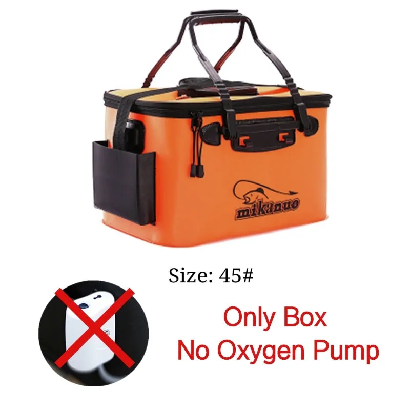 EVA portable fishing bag folding live fish box in black with thick nylon zipper
