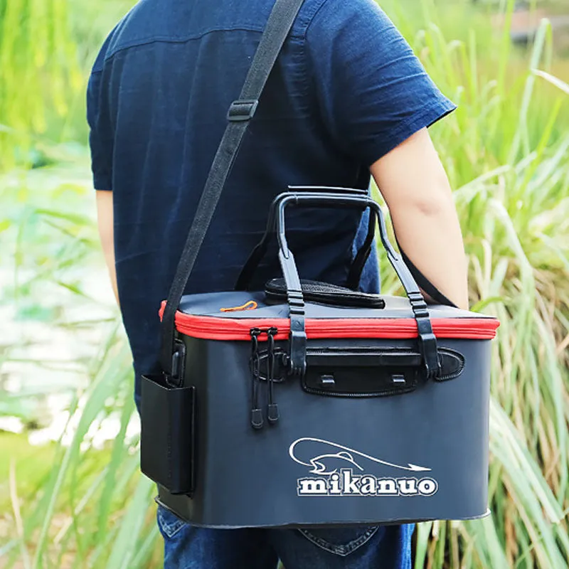EVA portable fishing bag folding live fish box in black with thick nylon zipper