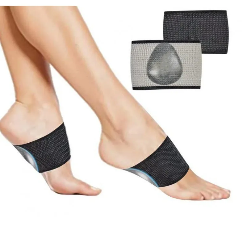 Flat foot support pad with elastic bandage in heart style and ordinary style designs.