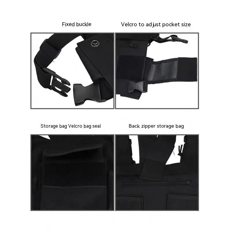 Black tactical tooling chest bag for men with Oxford cloth, striped pattern, and nylon lining