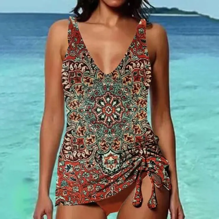Floral bikini set with suspender top and matching briefs in nine colours sizes S to 3XL