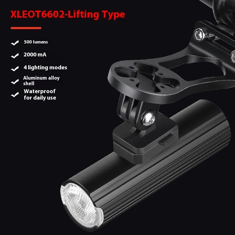 500 lumen aluminium alloy bicycle headlight with silicone base bracket mounted on handlebars