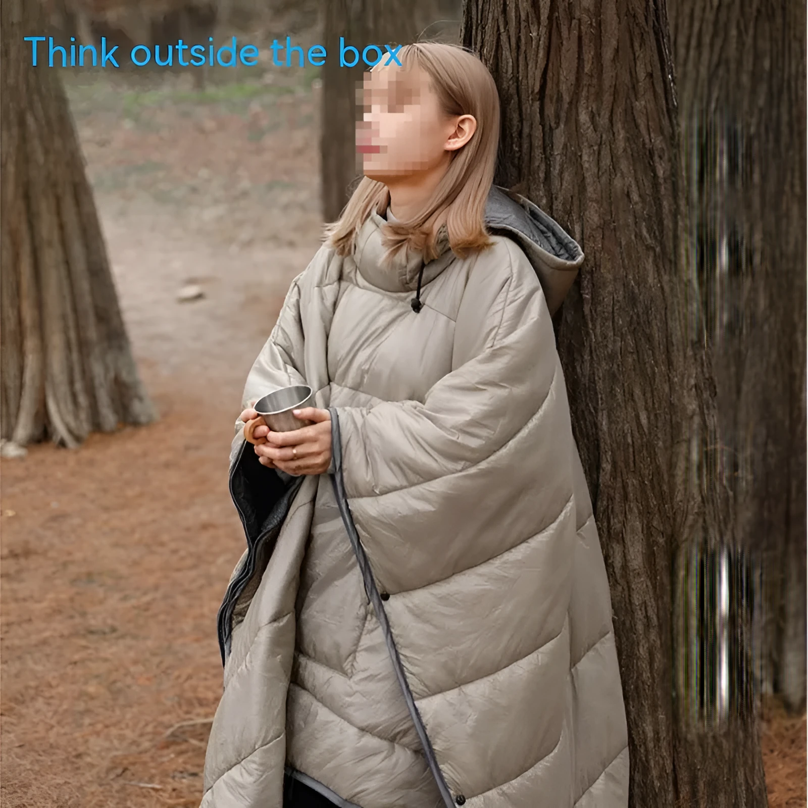 Army Green outdoor cloak sleeping bag worn as cape with 200x140cm dimensions and hollow cotton insulation