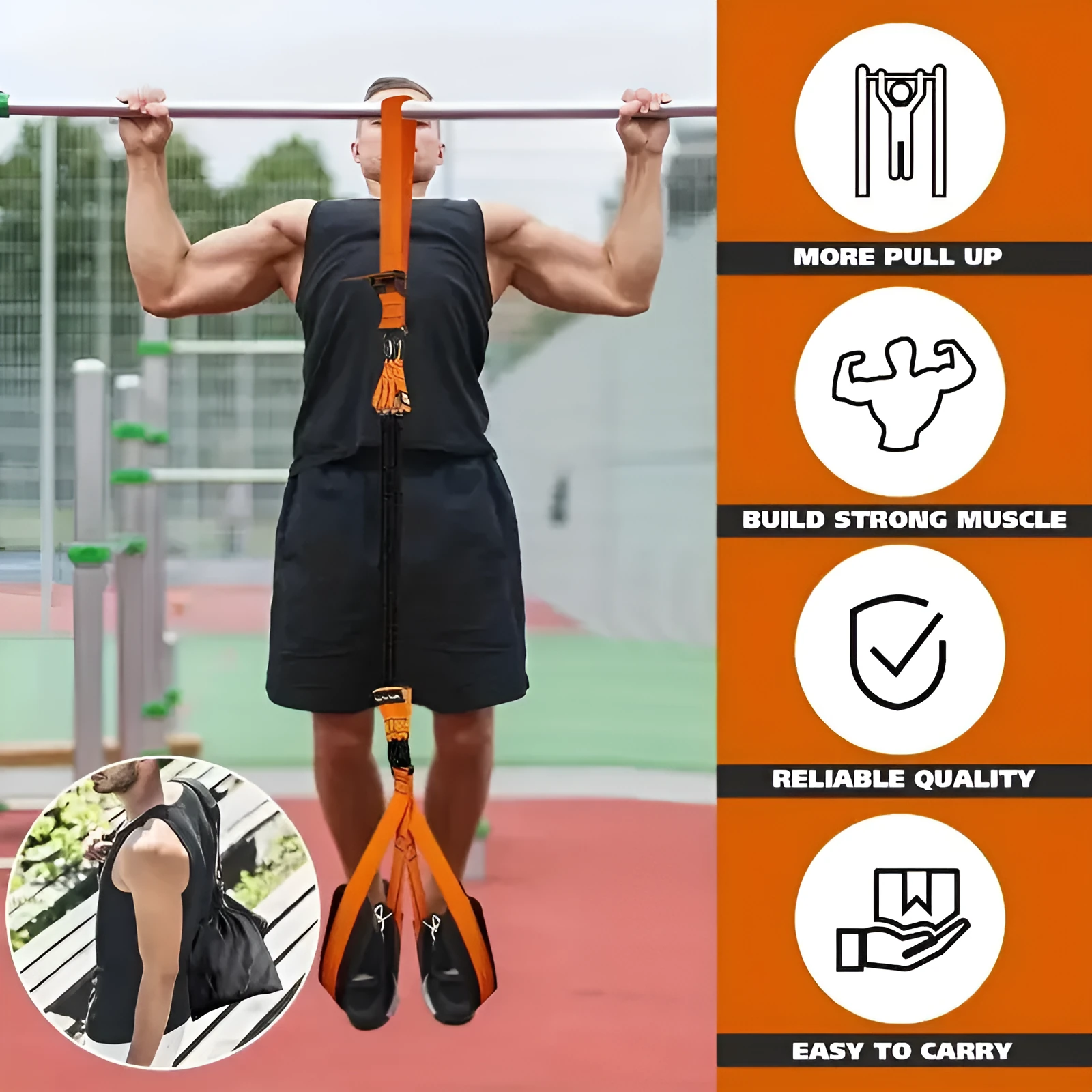 Household outdoor pull-ups auxiliary strap suit in black, TPE material, for fitness enthusiasts
