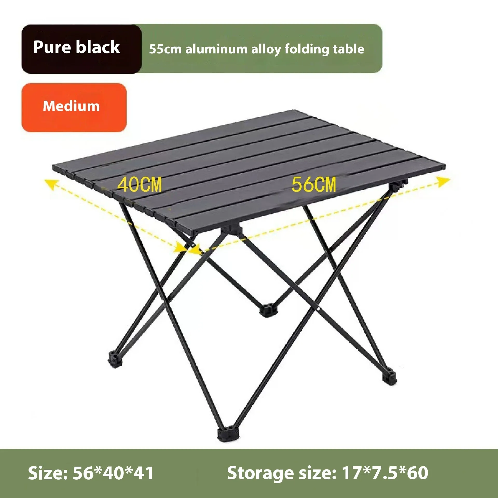 Ultralight aluminium alloy folding table in black carbon steel finish, folded flat for storage