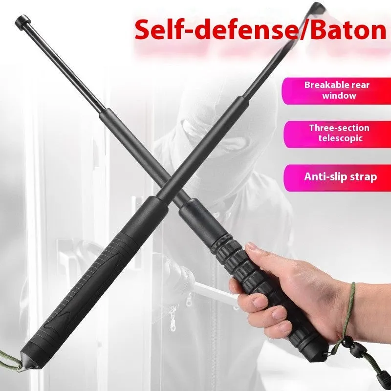 Black PVC plastic three-section stretchable self-defense baton 54cm long