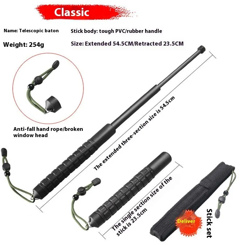 Black PVC plastic three-section stretchable self-defense baton 54cm long