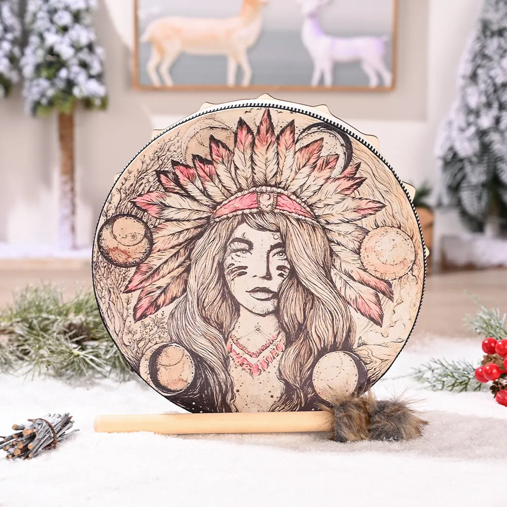 25cm tree of life open drum with drum hammer, half-handmade semi-mechanical national style decorative percussion instrument