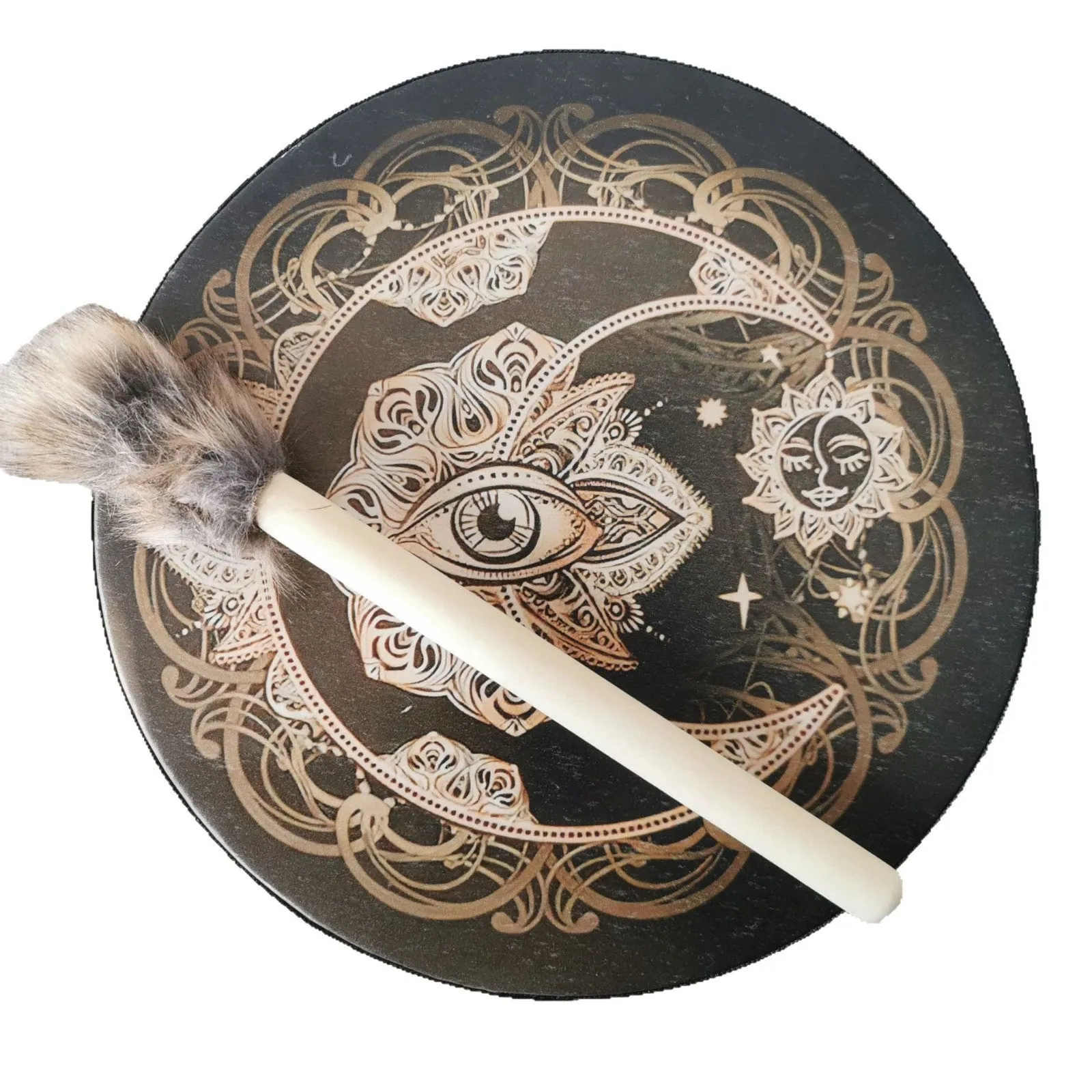 25cm tree of life open drum with drum hammer, half-handmade semi-mechanical national style decorative percussion instrument