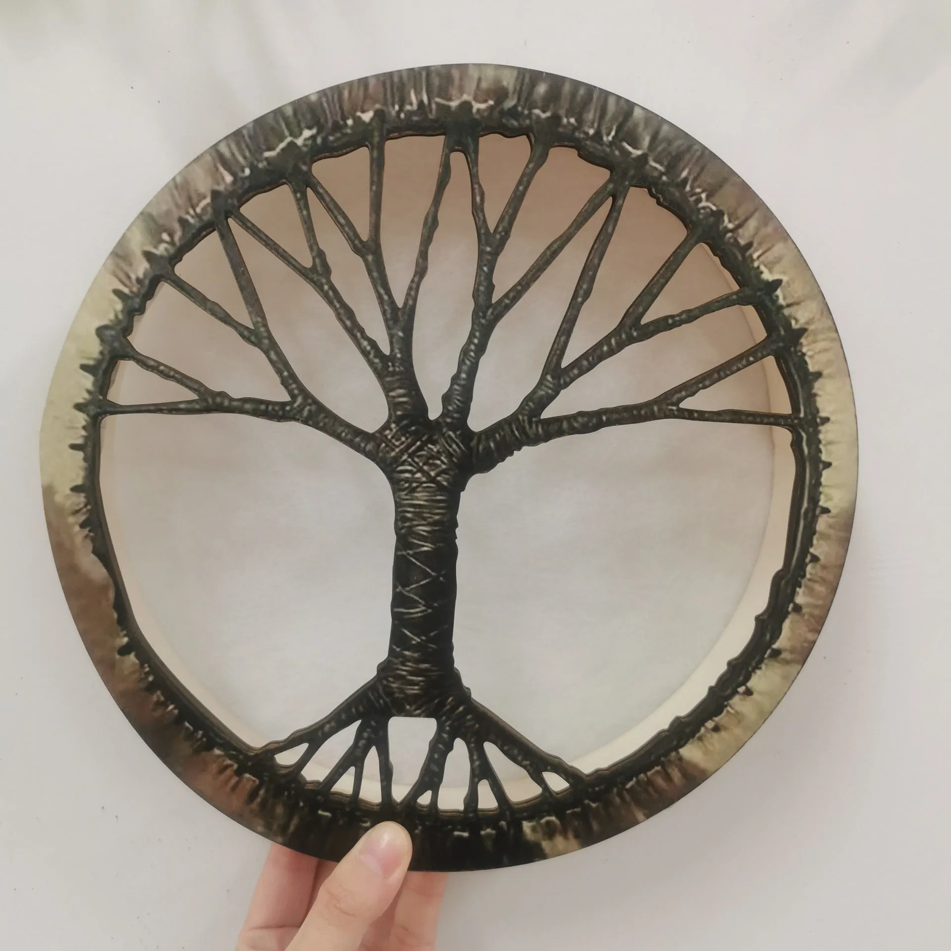25cm tree of life open drum with drum hammer, half-handmade semi-mechanical national style decorative percussion instrument