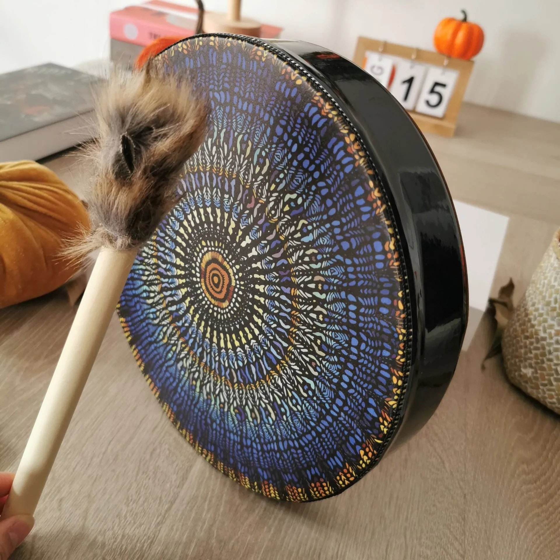 25cm tree of life open drum with drum hammer, half-handmade semi-mechanical national style decorative percussion instrument