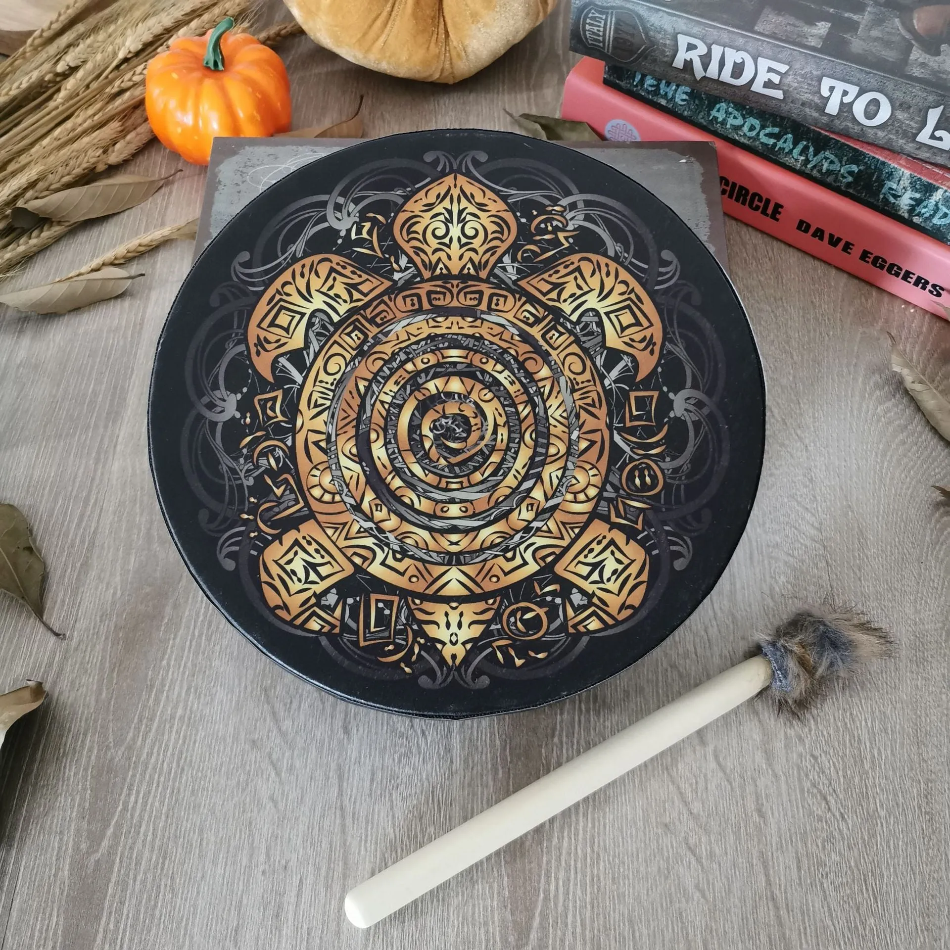 25cm tree of life open drum with drum hammer, half-handmade semi-mechanical national style decorative percussion instrument