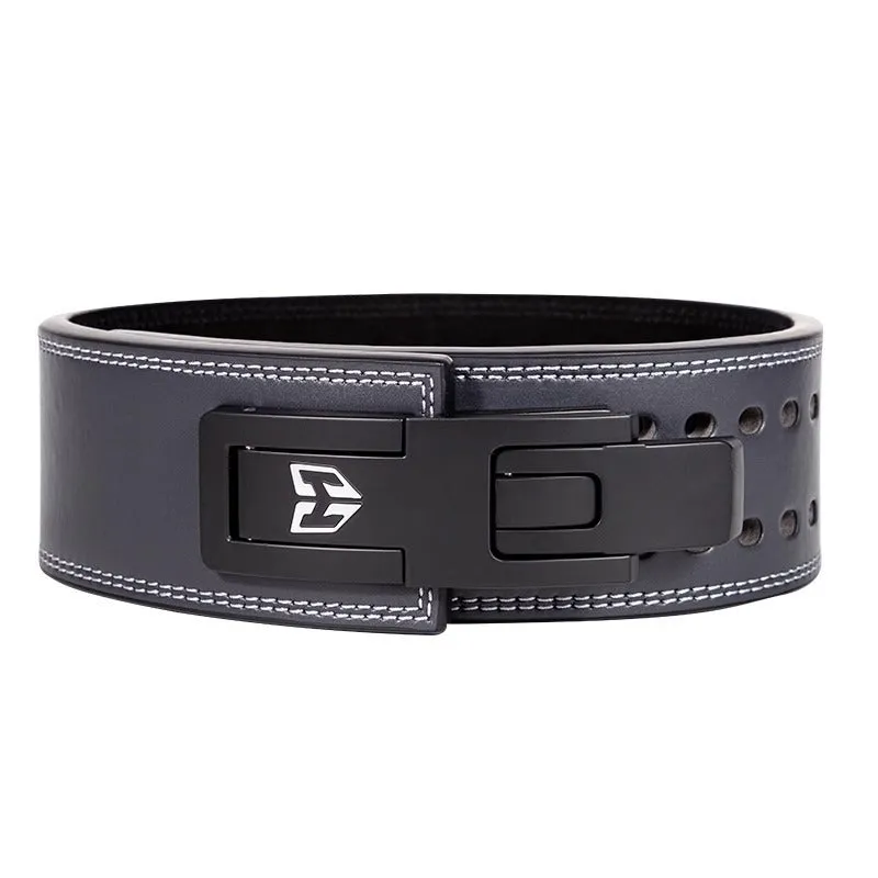 Power lift cowhide quick-buckle weightlifting belt in gray black for gym use