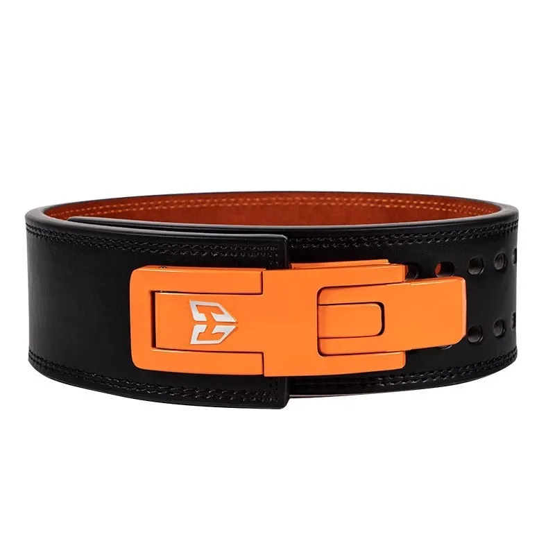 Power lift cowhide quick-buckle weightlifting belt in gray black for gym use