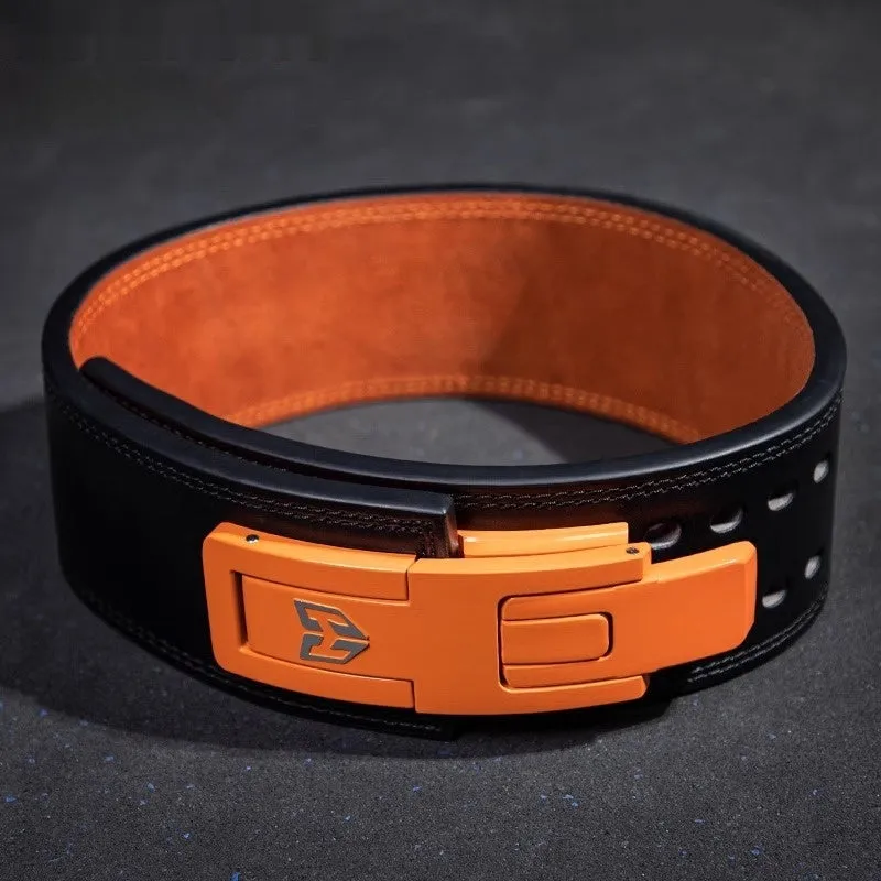 Power lift cowhide quick-buckle weightlifting belt in gray black for gym use