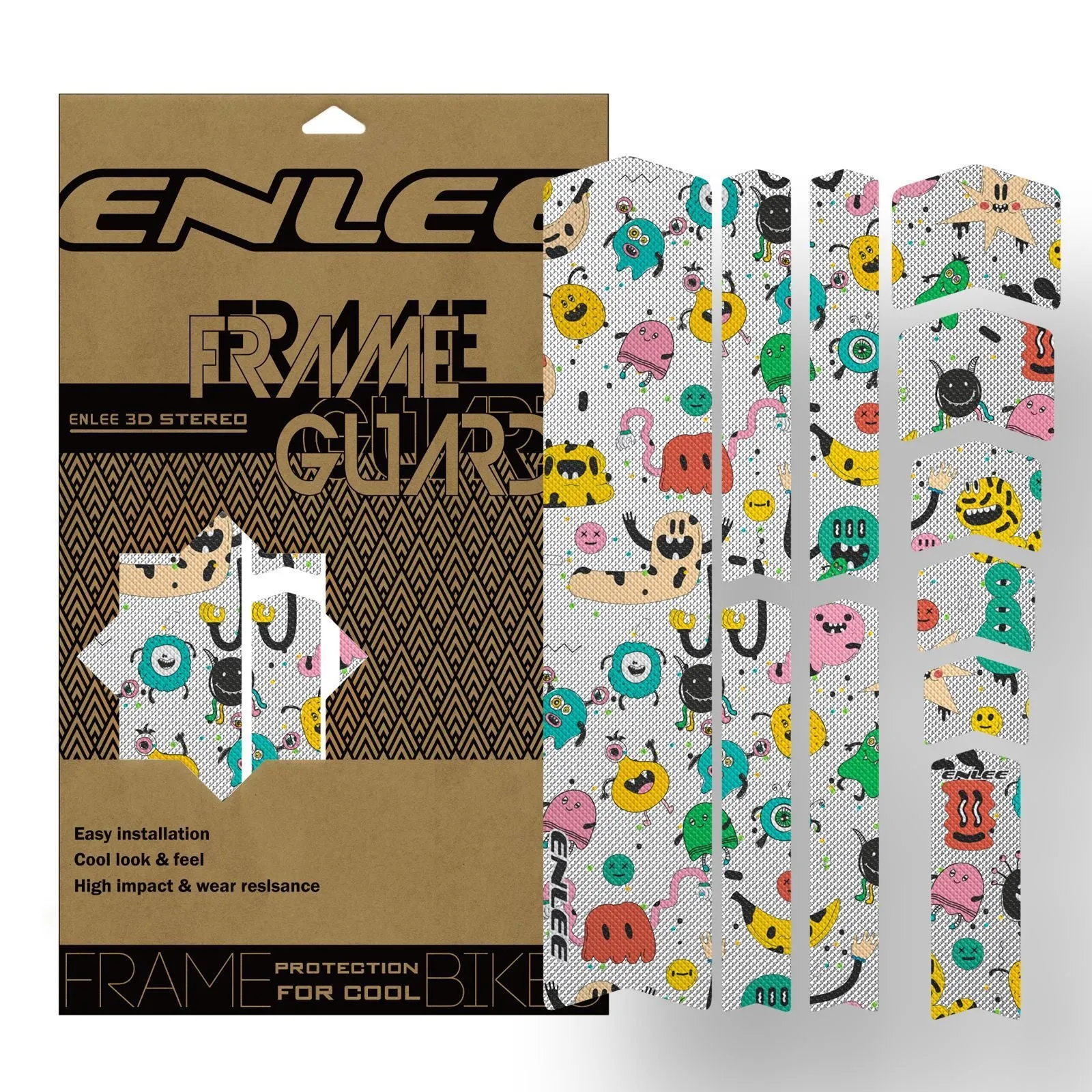 PVC frame colour changing film for mountain bike protection in caterpillar style pattern on black frame