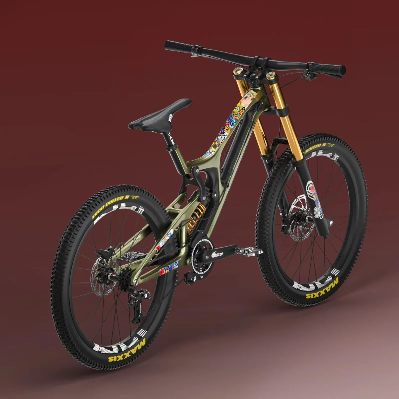 PVC frame colour changing film for mountain bike protection in caterpillar style pattern on black frame