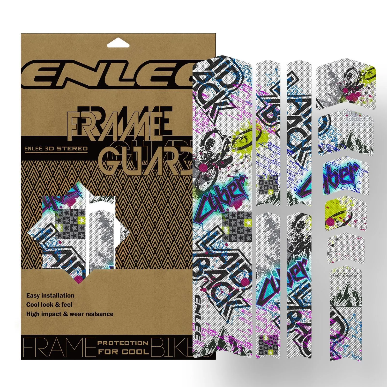 PVC frame colour changing film for mountain bike protection in caterpillar style pattern on black frame