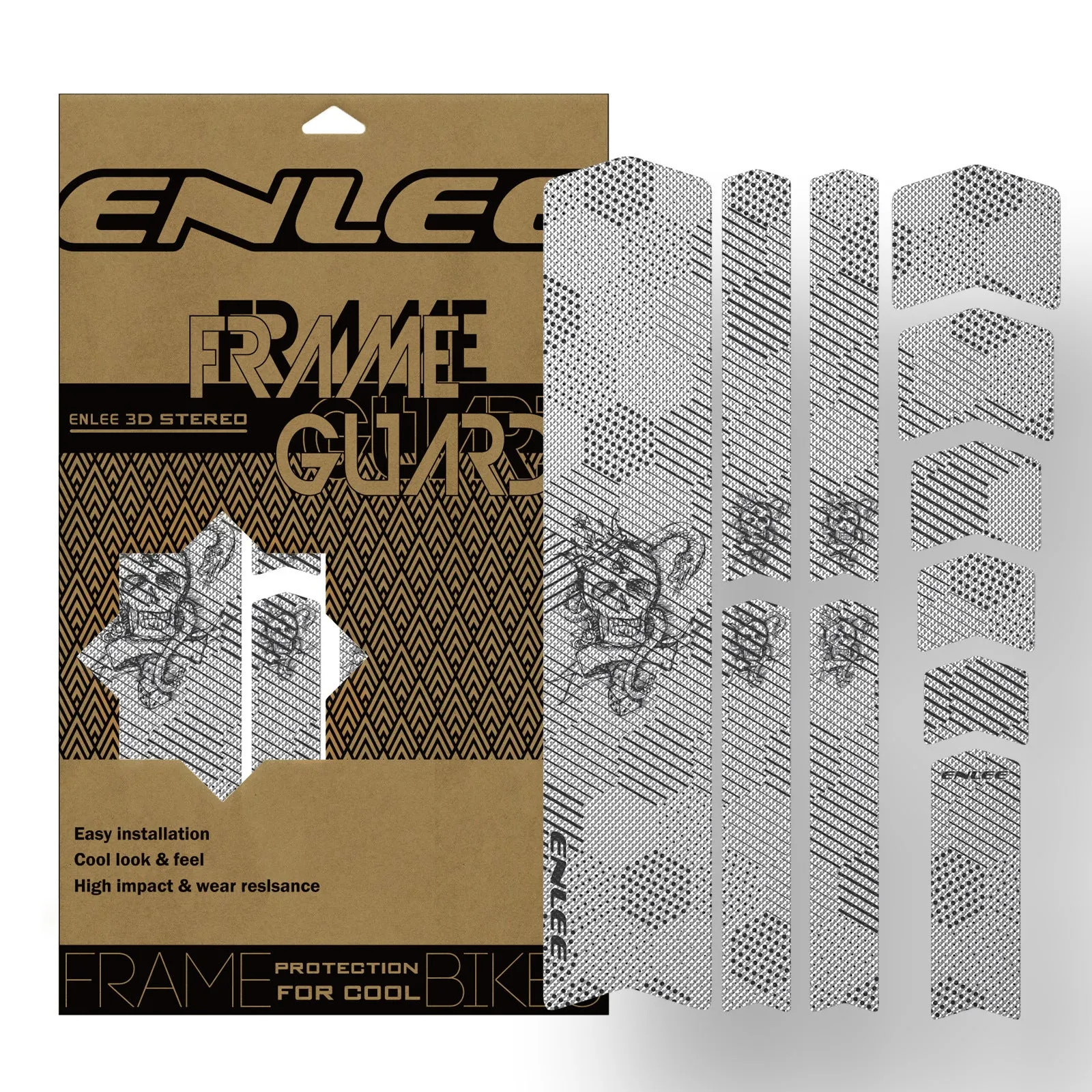 PVC frame colour changing film for mountain bike protection in caterpillar style pattern on black frame