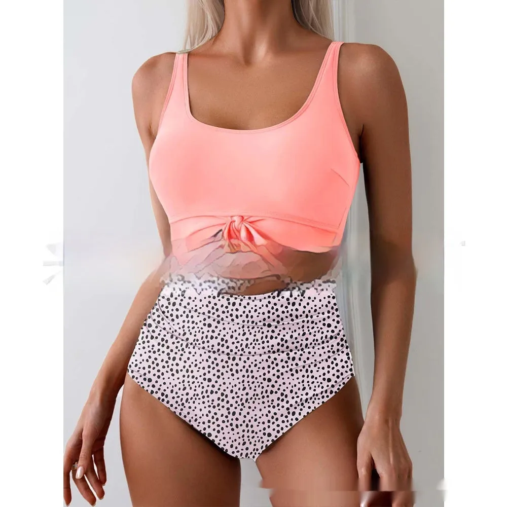One-piece female swimsuit with contrast colour straps and covered belly in Rose-Red + Black colour option