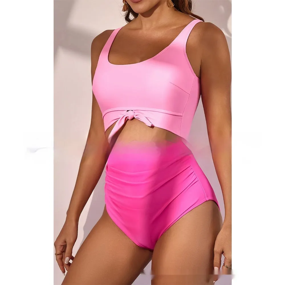 One-piece female swimsuit with contrast colour straps and covered belly in Rose-Red + Black colour option