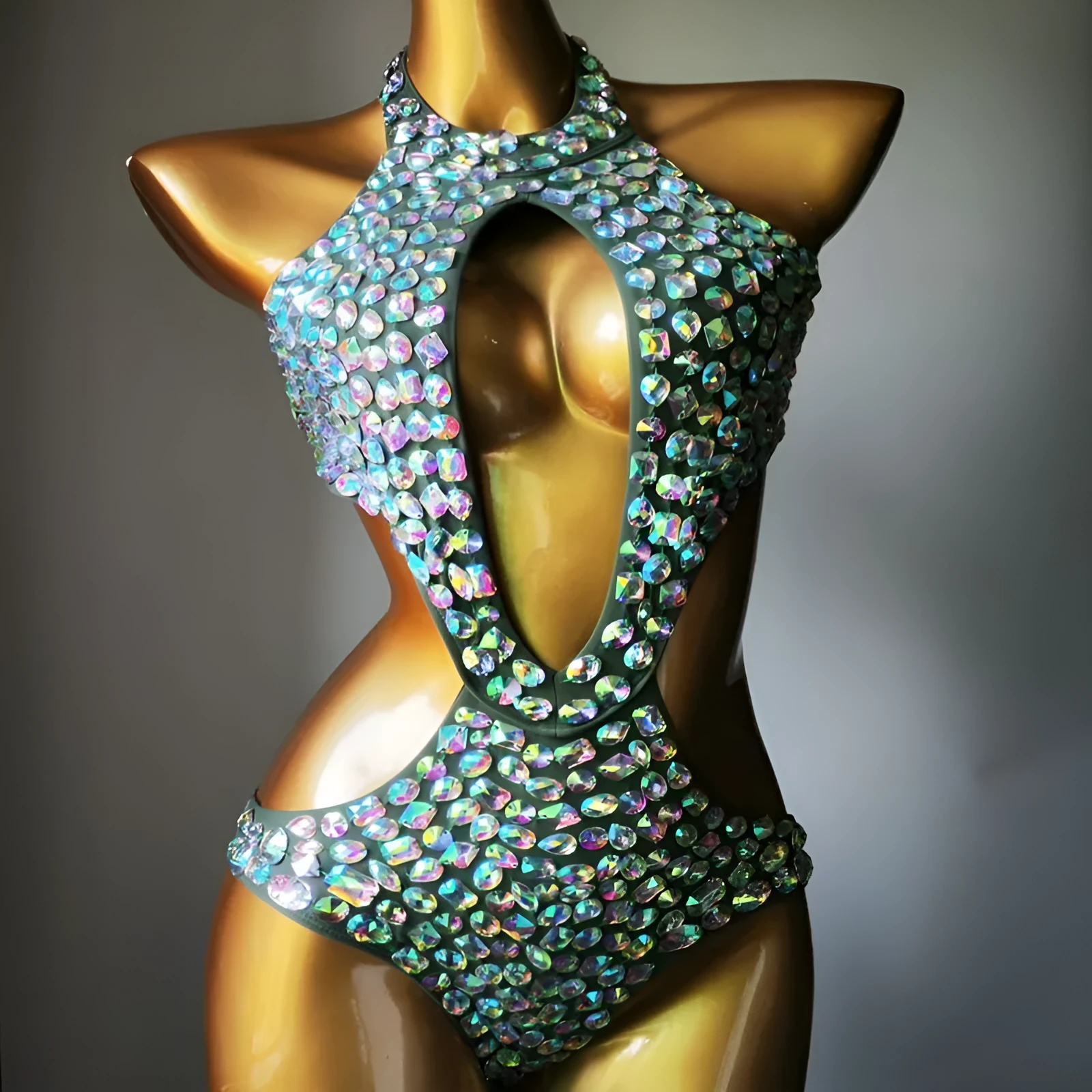 Women's one-piece mesh diamond swimsuit in nylon with polyester lining available in multiple colours