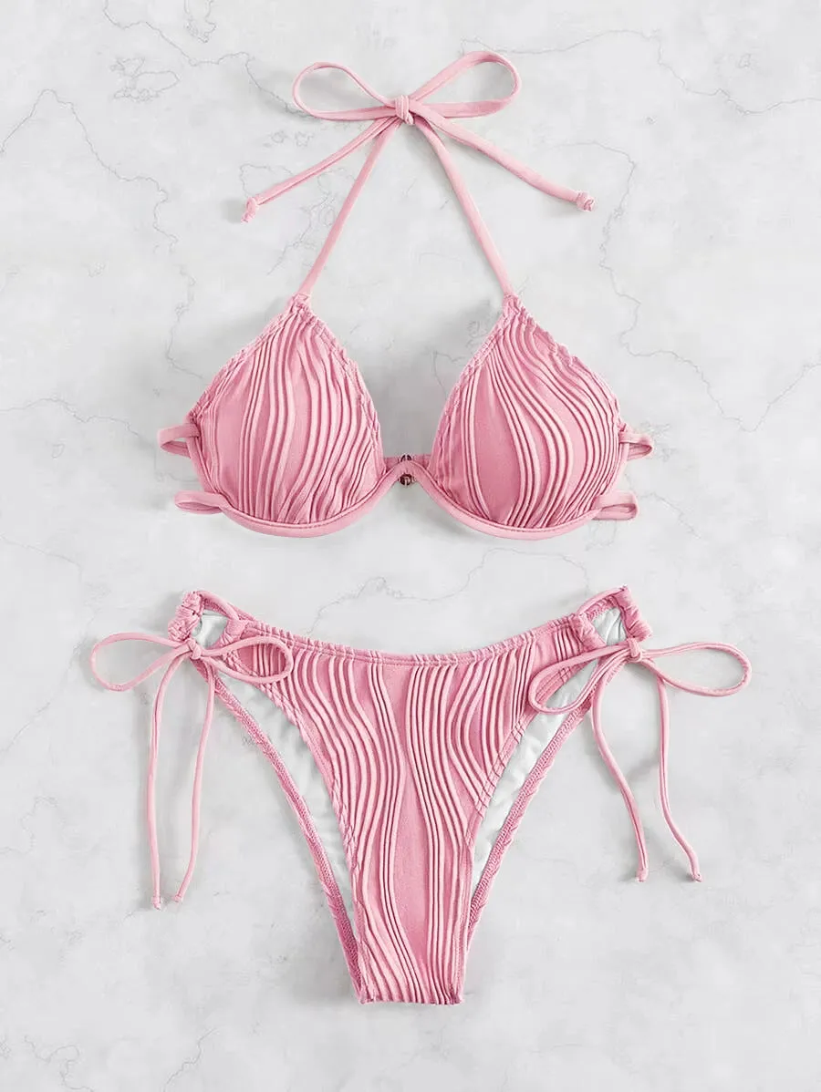 Women's steel bracket underwire bikini swimsuit in polyester fabric available in multiple colours