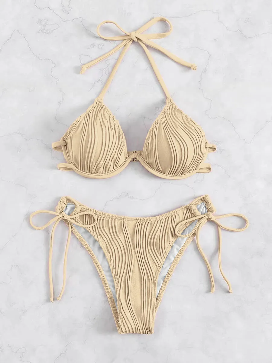 Women's steel bracket underwire bikini swimsuit in polyester fabric available in multiple colours