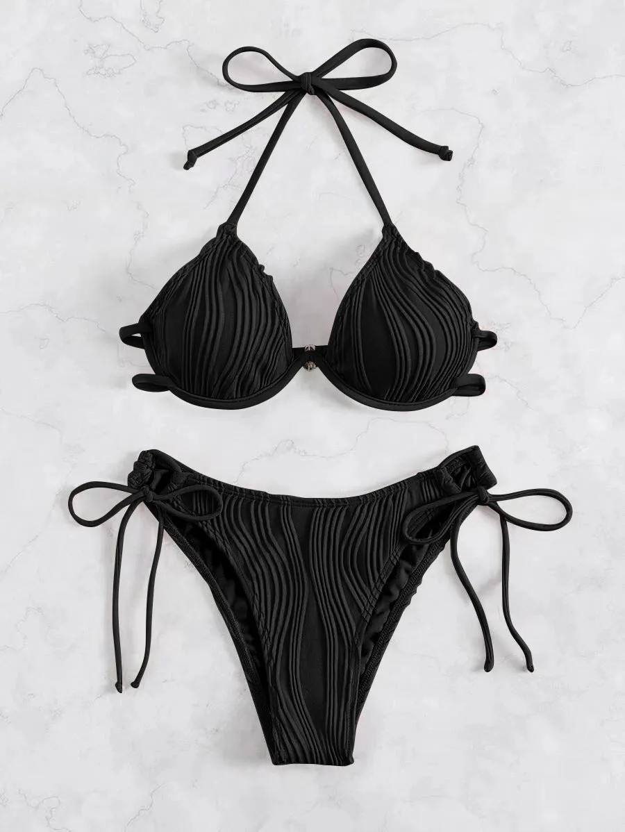 Women's steel bracket underwire bikini swimsuit in polyester fabric available in multiple colours
