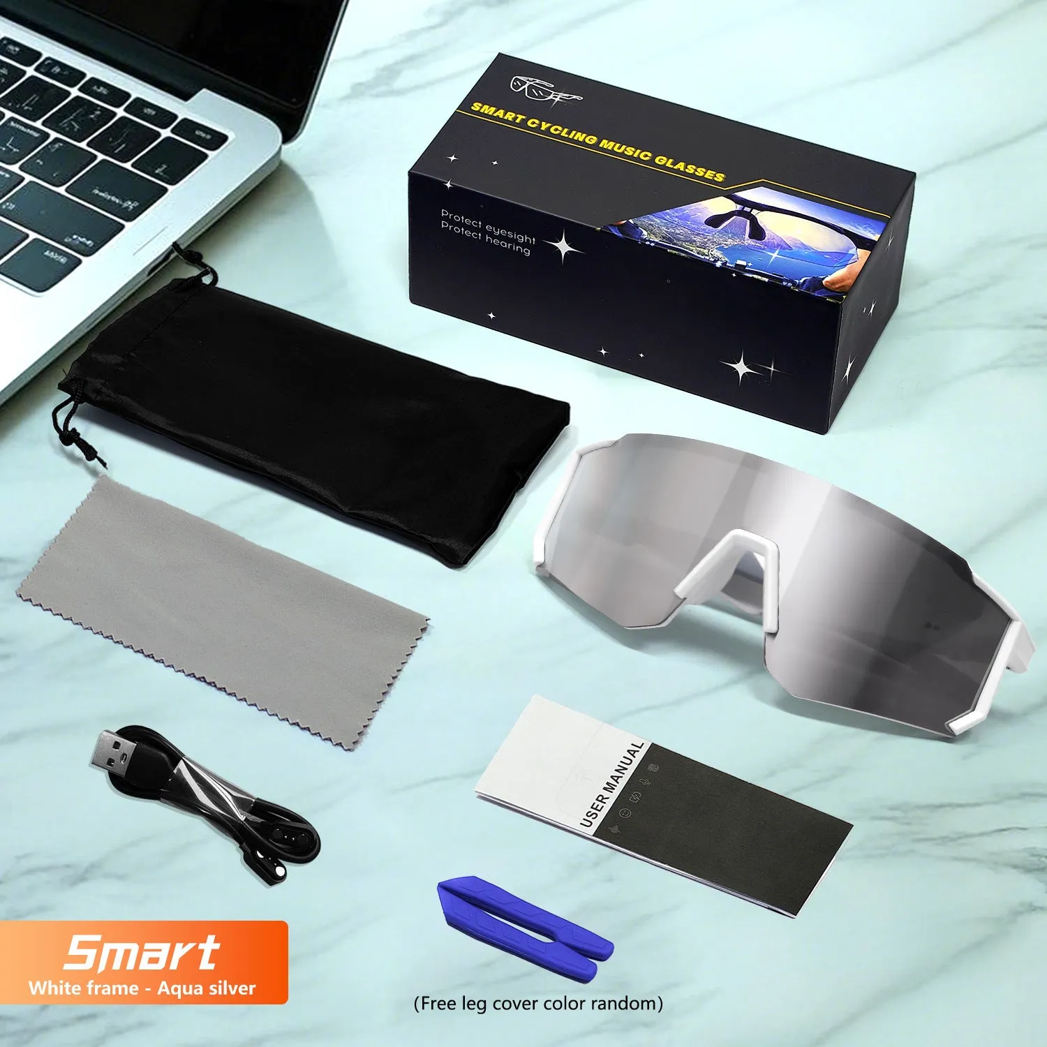 Cycling Bluetooth glasses in black with built-in music audio windproof design PC frame