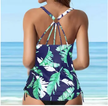 One-piece swimsuit with round neck in army green colour, conservative vest style for women