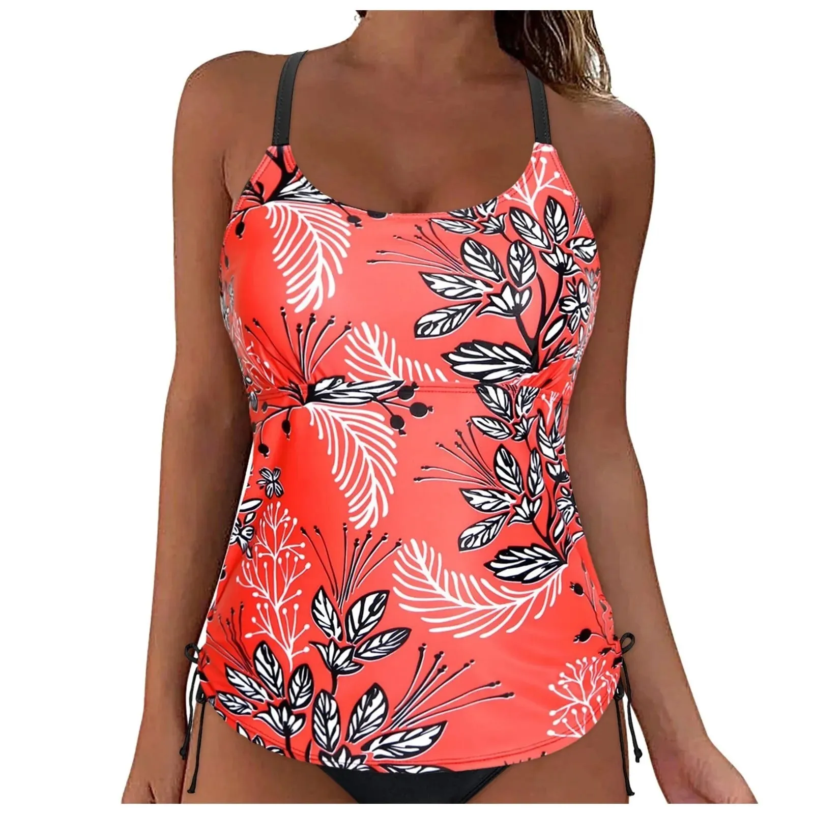 One-piece swimsuit with round neck in army green colour, conservative vest style for women