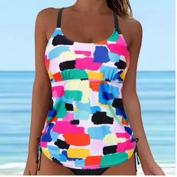 One-piece swimsuit with round neck in army green colour, conservative vest style for women