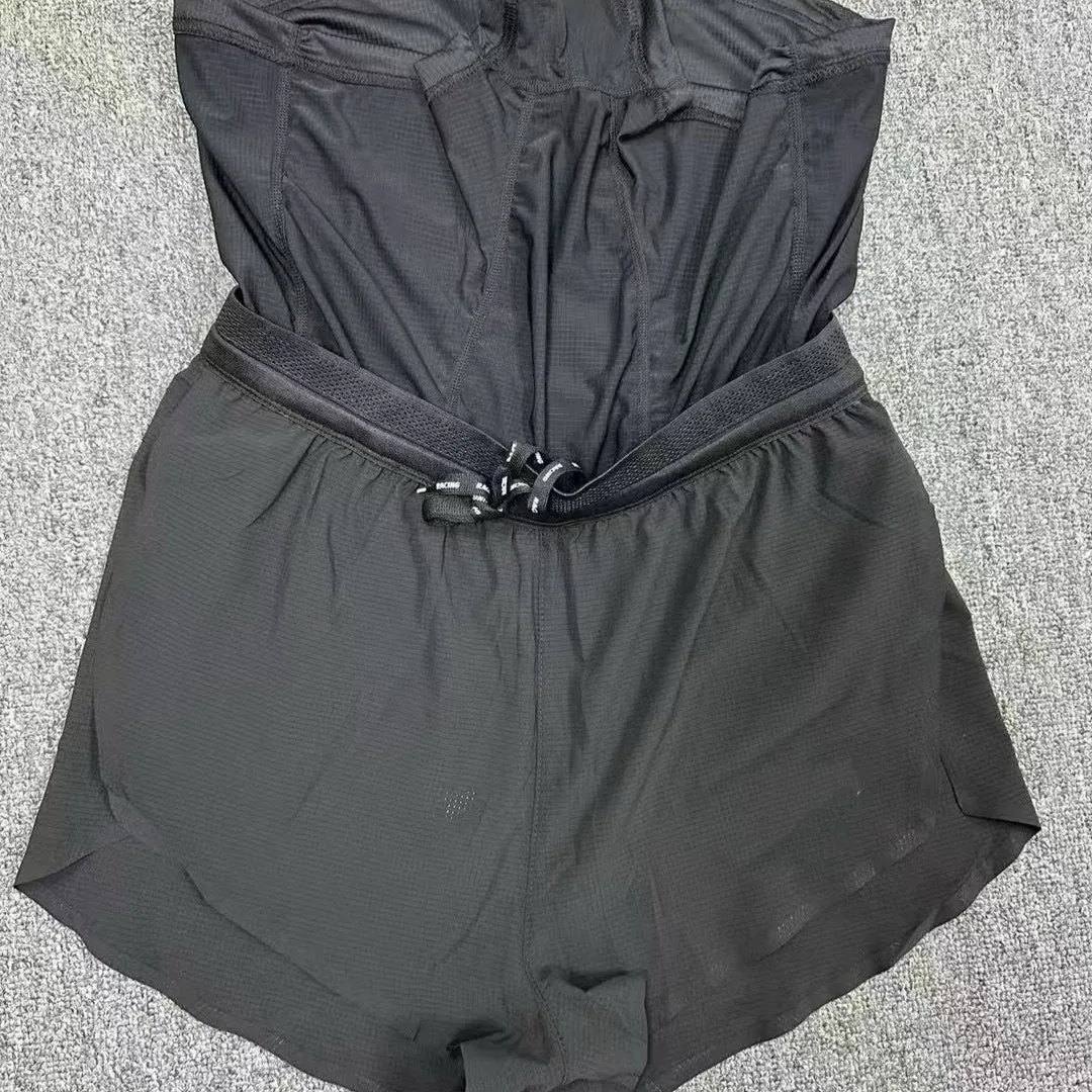 Pocket marathon running shorts with breathable lining in black, side view showing pockets and mid waist fit