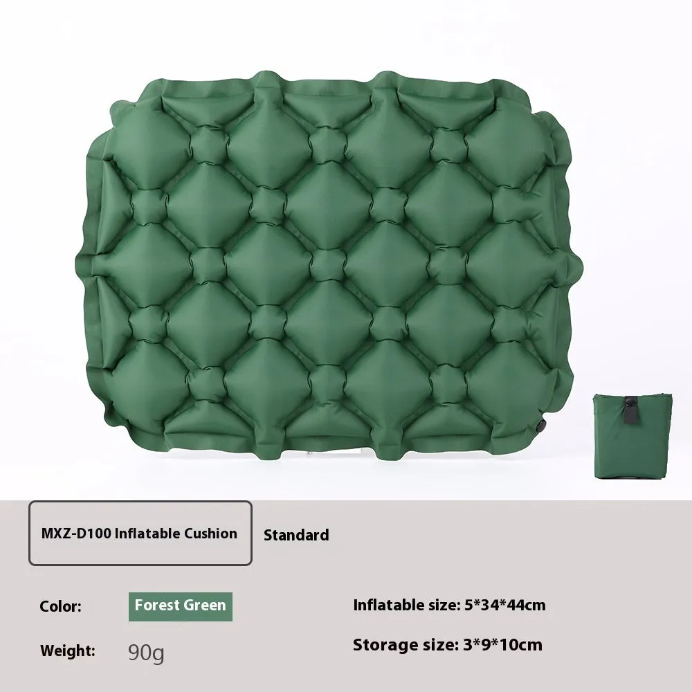 Inflatable camping cushion in grey, 40D nylon TPU, measures 5x34x44cm, lightweight and waterproof for outdoor use