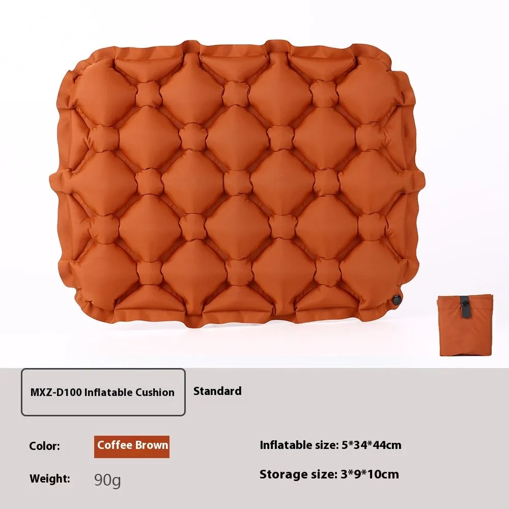 Inflatable camping cushion in grey, 40D nylon TPU, measures 5x34x44cm, lightweight and waterproof for outdoor use