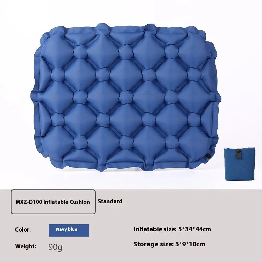 Inflatable camping cushion in grey, 40D nylon TPU, measures 5x34x44cm, lightweight and waterproof for outdoor use