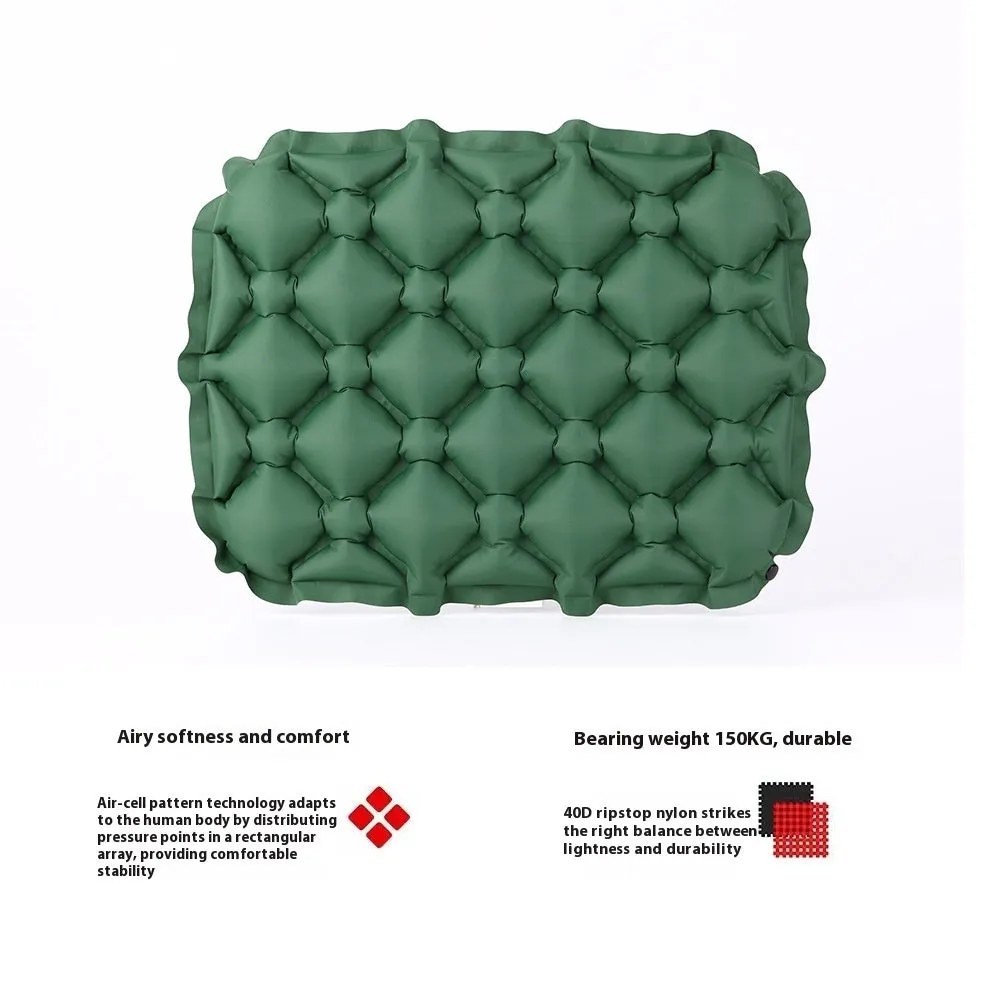 Inflatable camping cushion in grey, 40D nylon TPU, measures 5x34x44cm, lightweight and waterproof for outdoor use