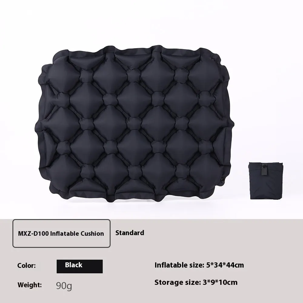 Inflatable camping cushion in grey, 40D nylon TPU, measures 5x34x44cm, lightweight and waterproof for outdoor use